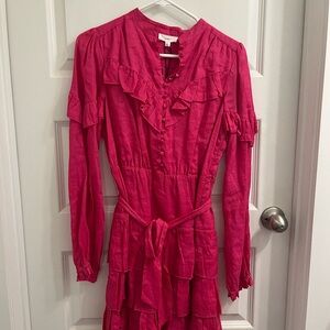 Pink Ruffled Long Sleeve Dress
